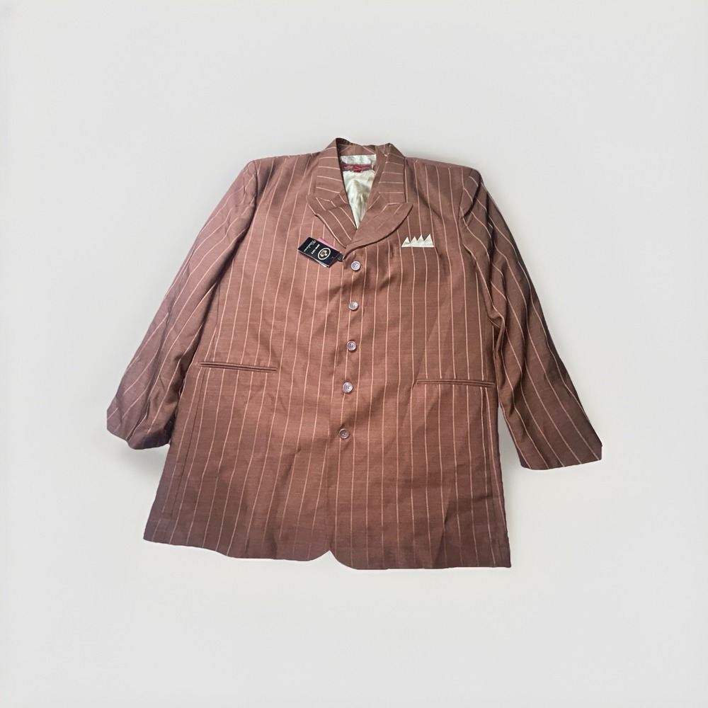 Vitaliano Blazer Vest Set 52R Brown Pinstripe 2 Pc Mens Dress Jacket NWT